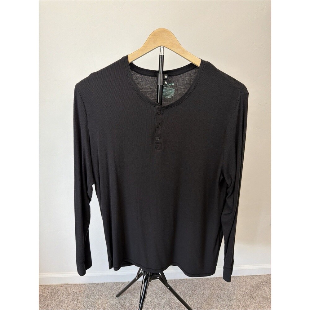 Tommy John Men’s Black Long Sleeve Henley Shirts Micromodal Stretch Lot of 2